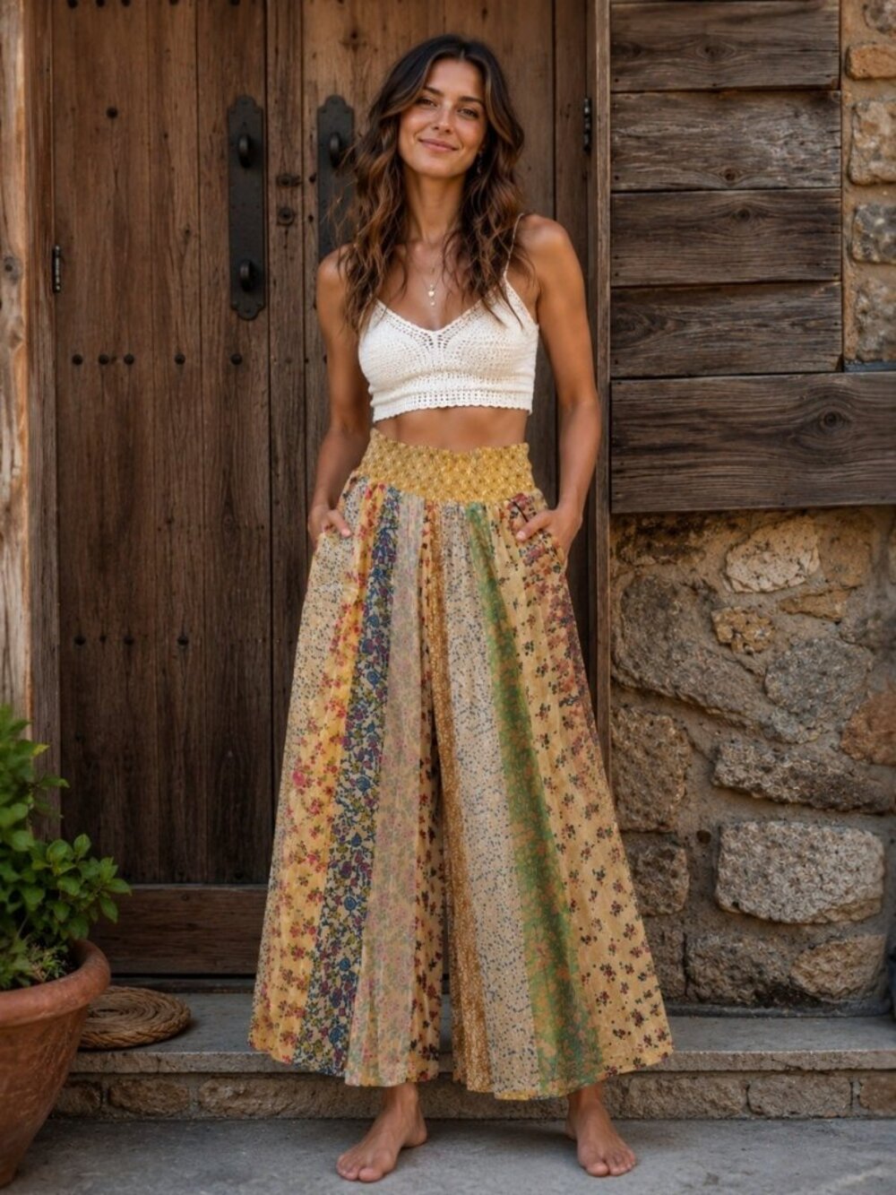 FREE SHIP! NWT Rayon Patchwork Palazzo Pants-X-Small
